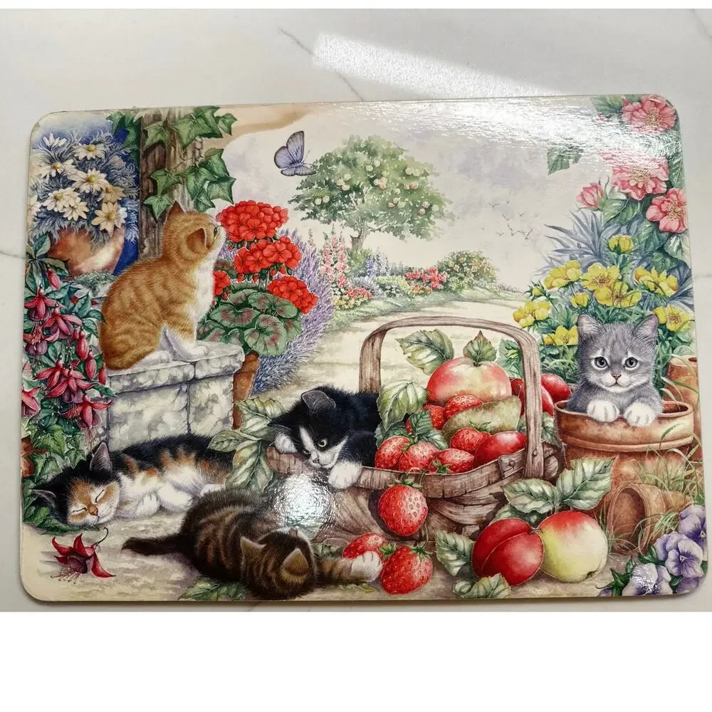 Set of 2 Cork Backed Playful Kitten Garden Table Mats Creative Tops Wall Decor